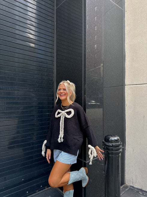 Ribbons & Lace Bow Sweater // Black